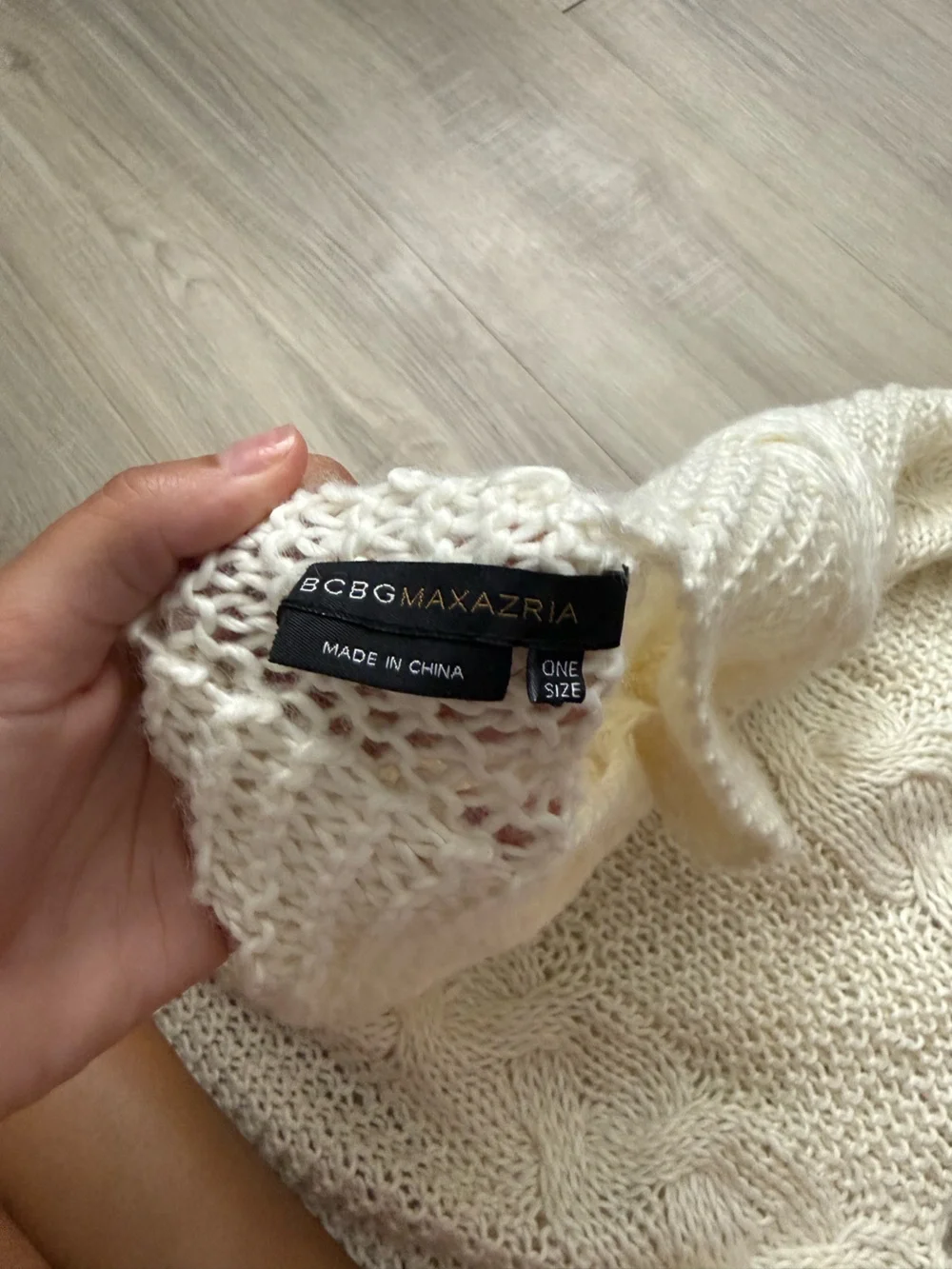 BCBGMaxAzria Cream Cable Knit Fringe Poncho
